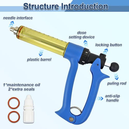 VET.PLUS 25ML Automatic Livestock Syringe for Cattle Cow Goat Hog Sheep, Continuous Repeating Vaccine Gun, Dosage Adjustable with Luer Lock Interface Veterinary Syringes - size: 1 Tube (25ML)