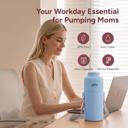Portable Breast Milk Cooler 22oz Large Capacity with 2 Bottles for Outdoor - color: Blue