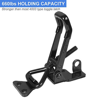 Heavy Duty Toggle Latch Clamp, 4Pcs 660lbs Capacity Adjustable Toggle Clamp, Black Smoker Door Latch, Metal Pull Latch for Machinery, Automobiles, Luggage Lock, Clamping Processing or Assembling