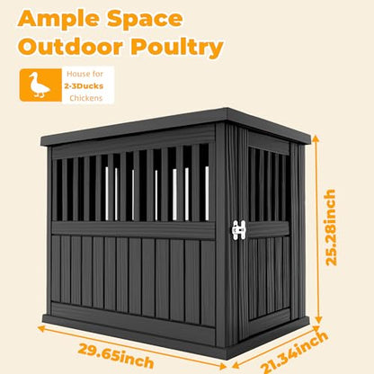 Vixzen Outdoor Duck House, PP Resin Poultry Shelter, Black - color: Black, size: 29.7"L x 21.3"W x 25.3"H