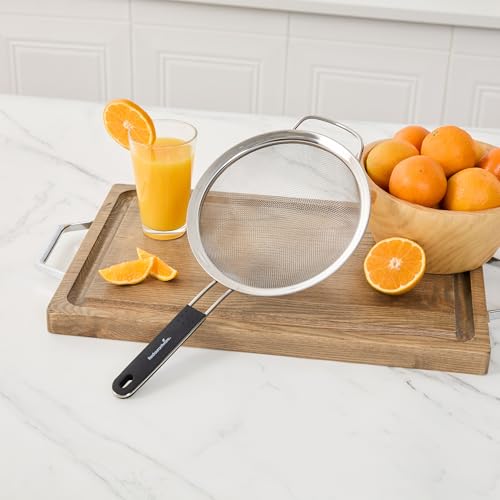 Restaurantware Fine Mesh Strainer 1 Count 15" x 7.8" x 3" with Silicone Handle Stainless Steel Extra Fine Mesh Strainer Heat-Resistant Handle Dishwasher-Safe for Rice, Quinoa, Pasta - size: Standard, Extra Fine Mesh-7 3/4"