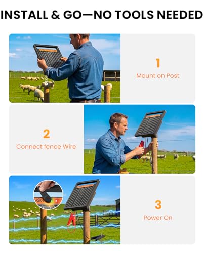 Solar Electric Fence Charger LD02, 1.2J for Farms & Remote Pastures | Long Range 45 Miles • High-Efficiency 8W Solar Panel • 10000mAh Battery • Magnetic Control Switch • Built-in Fault Alarm - color: Black