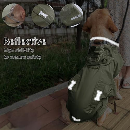 Waterproof Dog Raincoat, Adjustable Reflective Lightweight Pet Rain Clothes with Poncho Hood (Army Green, X-Large) - color: Army Green, size: X-Large(37-55lb)