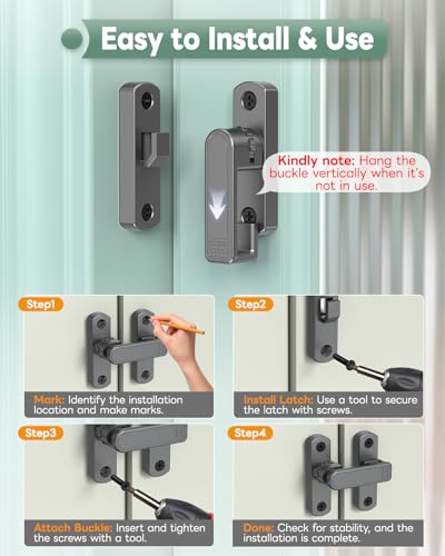 Adjustable Barn Door Locks, 90/180 Degree Gate Latch, Grey-2 Pcs - color: Grey-2 Pcs