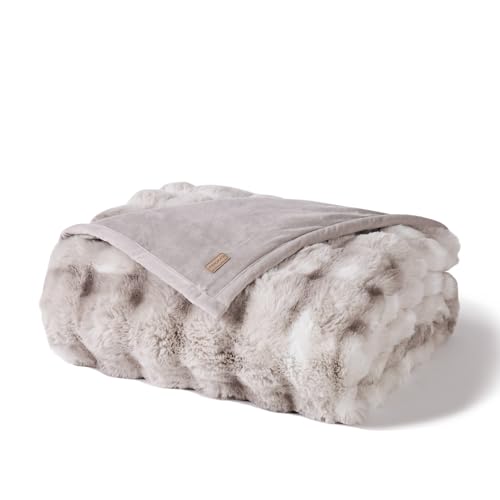 EverGrace Faux Rabbit Fur Bubble Throw Blanket, 90"x90", Light Grey - color: Marble Grey, size: 90"x90"