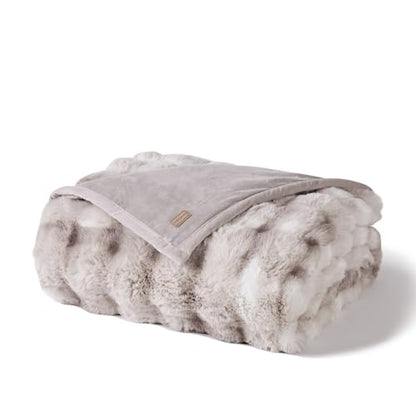 EverGrace Faux Rabbit Fur Bubble Throw Blanket, 90"x90", Light Grey - color: Marble Grey, size: 90"x90"
