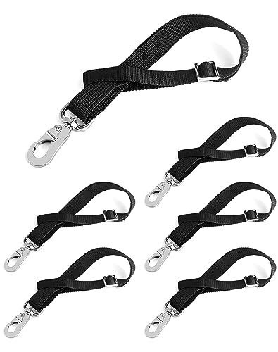 QWORK Horse Bucket Strap, Nylon, 6 Pack, Adjustable 21" to 32" Length, for Hay Nets, Water Buckets, Outdoor Feeders, Black