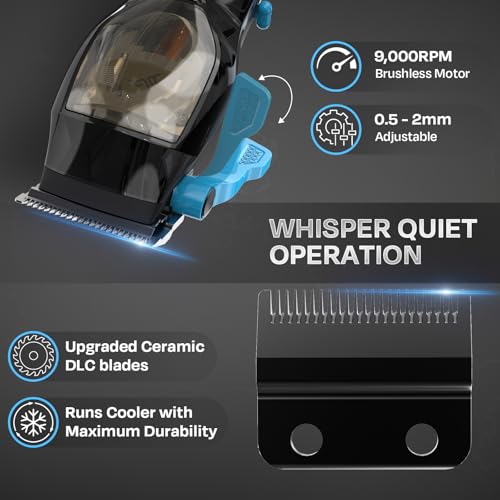 HUMMINGBIRD MK10 Pro Series Cordless Hair Clippers – 9,000 RPM Brushless Motor, DLC Blade, USB-C Rechargeable, Super Torque, Professional Barber Clippers, Haircut Kit, Includes Barber Cape & Comb