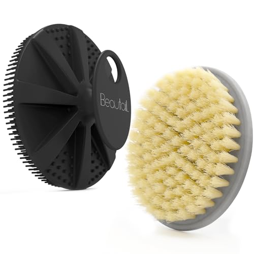 Body Scrubber 2 Pack, BEAUTAIL Gentle Exfoliating Shower Scrubber for Body | 1 Pack PP Bath Brush Gray and 1 Pack Silicone Body Scrubber Black, Soft Shower Loofah for Women, Men, Baby & Sensitive Skin - color: Type4-gray+black 2 Pcs