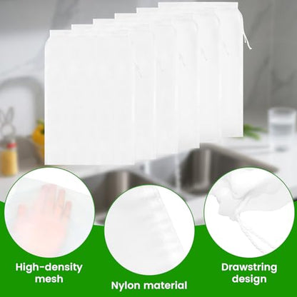 6 Pcs Nut Milk Bag Reusable Bulk, 100 & 200 Micron Nylon Mesh Strainer Bags, Mesh Bag for Juicing for for Efficient Cold Press Juicing, Nut Milk, Brewing & Straining (11.8" x 7.9")