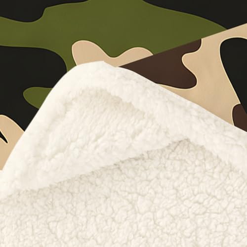 Sleepwish Green Camouflage Sherpa Blanket Throw 50x60 in - color: Army Green Camo, size: Throw