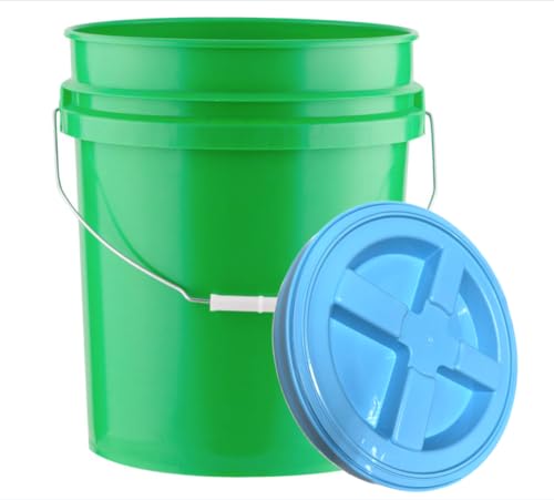 House Naturals 5 Gallon Food Grade Plastic Bucket with Air Tight Screw on Lid Made in USA Container (Green Bucket with Aqua Lid) - color: Green Bucket With Aqua Lid