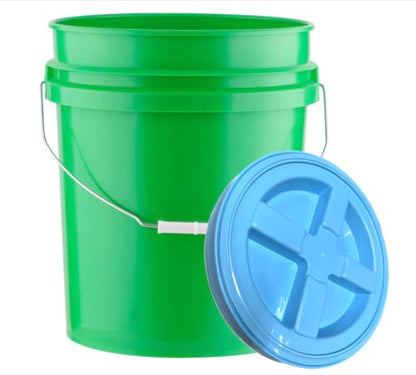 House Naturals 5 Gallon Food Grade Plastic Bucket with Air Tight Screw on Lid Made in USA Container (Green Bucket with Aqua Lid) - color: Green Bucket With Aqua Lid