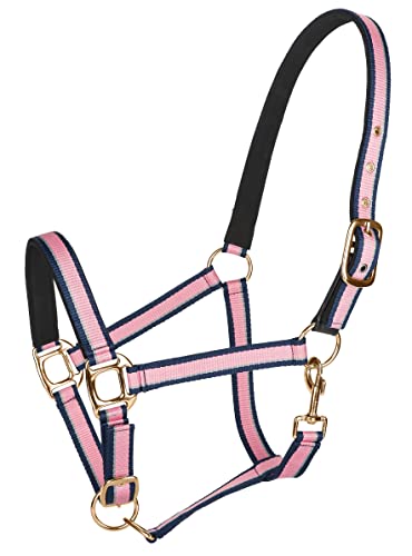 TuffRider Adjustable Nylon Breakaway Halter w/Padded Crown and Rose Gold - color: HOT PINK/NAVY/GRAY, size: Pony