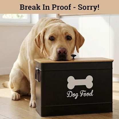 Metal Dog Food Container 15-20 lbs w/ Airtight Bamboo Lid, 70 Cup Capacity - color: Black