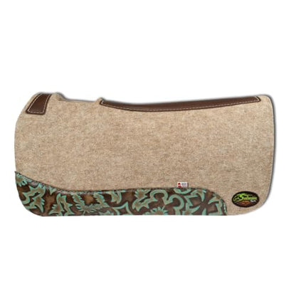 The Montana 100% Extra Fine Wool Made in the USA Saddle Pad by Southwestern 3/4" or 1" Thick and Designer Wear Leather - color: Laredo, size: 30" x 30": 1" Inch Thick
