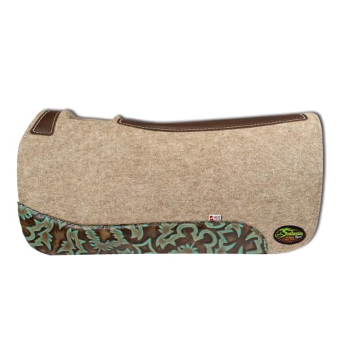 The Montana 100% Extra Fine Wool Made in the USA Saddle Pad by Southwestern 3/4" or 1" Thick and Designer Wear Leather - color: Laredo, size: 32" x 32": 1" Inch Thick