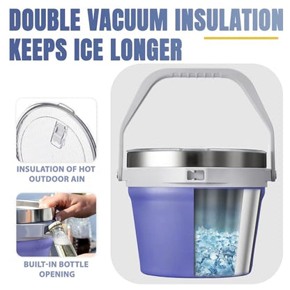 COKTIK 7L Vacuum Insulated Ice Bucket with Lid and Scoop& Tongs，Large capacity Stainless Steel Beverage Bucket for Cocktail, Champagne, Wine, Beer，Large Parties（Purple Suit） - color: Purple Suit