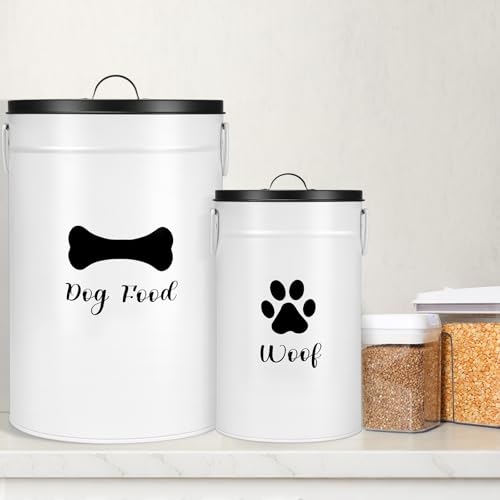 DoubleFill Extra Large 30+14 lb Metal Dog Food Storage Containers, White - color: White, size: Extra Large 30+14 lb