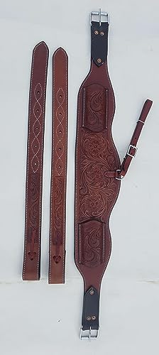 Western Horse Tooled Leather Rear Flank Saddle Oily Tan Roper Back Cinch with Billets - color: Tan