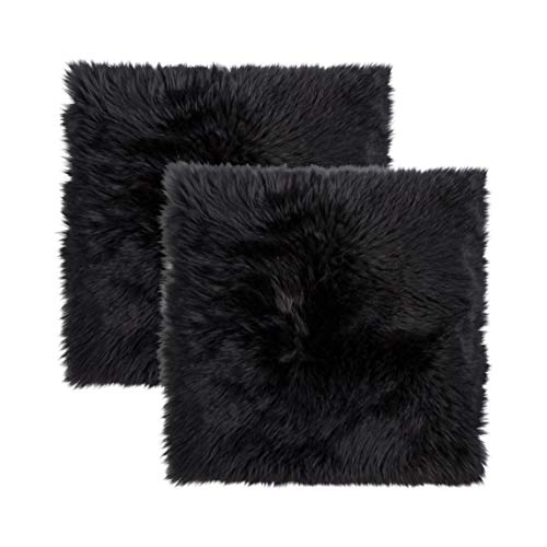 Natural Sheepskin Chair Pad, Non-Slip, Black, 2 Pack - color: Black, size: 2 Count (Pack of 1)