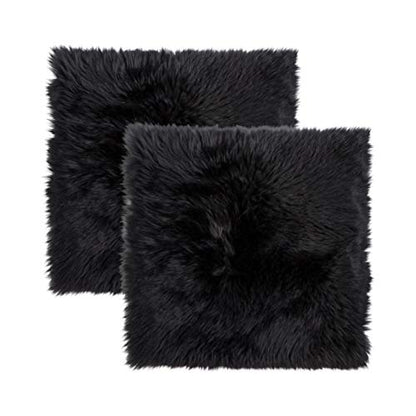 Natural Sheepskin Chair Pad, Non-Slip, Black, 2 Pack - color: Black, size: 2 Count (Pack of 1)