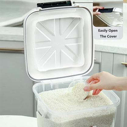 HANAMYA 40 LB Rice Storage Container with Measuring Cup, BPA free, For Rice | Grain | Pet Food | Flour, 2 count, Clear & Black