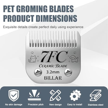 BILLAR® Detachable Pet Dog Grooming Clipper Ceramic Blade Sets,Compatible with Andis Size 7FC Cut Length 1/8"(3.2mm),Compatible with andis/Oster A5/Wahl KM10 Series Clippers（3 Pack） - size: 7FC-3PACK