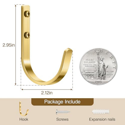 22LB Wall Hooks for Hanging Towel/Coat, Brushed Gold 5 Pack - color: Brushed Gold, size: 5 Pack
