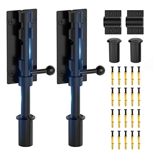 Barrel Bolt Latch, Sliding Bolt Gate Lock Door Latches Hardware, 6.3 Inch Heavy Duty Solid 304 Stainless Stee Door Lock for Fence/Wooden/Barn Door/Yard Door/Interior Door Latch - color: Black-2Pcs, size: 6 Inch