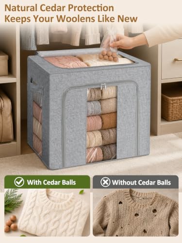Cirhy Cashmere Sweater Storage Bag with Cedar Balls & Steel Frame, 50L,Grey - style: 50L-Grey-1pcs