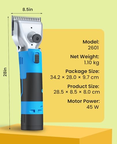 oneisall Cordless Sheep Shears,Professional Sheep Clippers with 2 Batteries,Detachable Stainless Steel Blade Heavy Duty Sheep Grooming Kit for Thick Coats