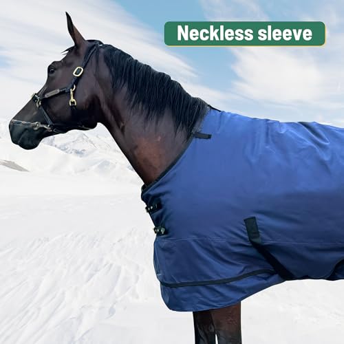 Horse Turnout Blanket | Medium Weight Horse Blanket with 1200D 250g Cotton Filling | Detachable Neck Cover & Belly Wrap (72in/135cm) - color: Blue&Black