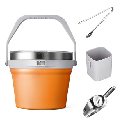 COKTIK 7L Vacuum Insulated Ice Bucket with Lid and Scoop& Tongs，Large capacity Stainless Steel Beverage Bucket for Cocktail, Champagne, Wine, Beer，Large Parties（Orange Suit） - color: Orange Suit