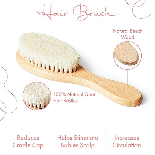 MYZI Baby Hair Brush Set – Soft Baby Brush Set for Newborns, Baby Comb and Brush Set Girl and Boy, Toddler Hair Brush and Toddler Comb - Baby Gift Set - color: Pink