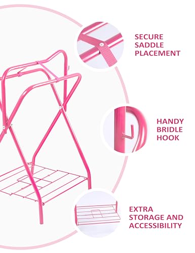 Tackmore Freestanding Saddle Rack Accommodates English Western Saddles Lightweight Foldable Space Saving Saddle Stand - color: Pink