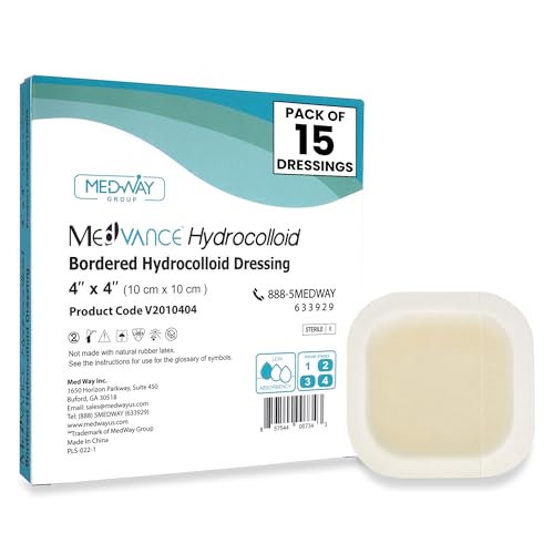 Medvance Absorbent Bordered Hydrocolloid Large Wound Dressing - Waterproof Skin-Friendly Adhesive Pads - Easy Apply Large Bandage - Wound Care & Dressings for Cuts,& More (2"x2" Bandage) (Box of 15)