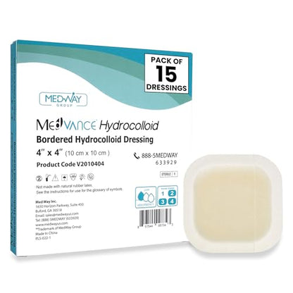 Medvance Absorbent Bordered Hydrocolloid Large Wound Dressing - Waterproof Skin-Friendly Adhesive Pads - Easy Apply Large Bandage - Wound Care & Dressings for Cuts,& More (2"x2" Bandage) (Box of 15)