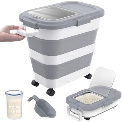 HOYTAMDA 25-35Lbs Rice Container,Collapsible Food Storage Container Wheels - color: Grey/25-35lbs