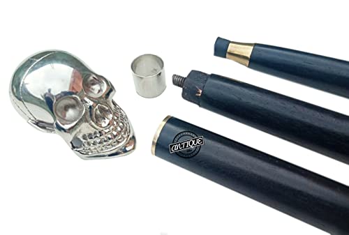 Brass Handle Victorian Telescope Foldable Wooden Walking Stick Cane Ideal Vintage Gift Men Women Father/Mother - style: Cranium