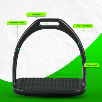 Equinez Tools Stainless Steel Horse Riding Stirrups–Black-Coated Safety English Stirrups for Equestrian Saddle–Durable,Rust-Resistant,Non-Slip Tread–Ideal for Dressage,Jumping,Trail & Training - size: 5