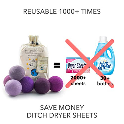 Friendsheep Wool Dryer Balls, Organic Reusable Fabric Softener Alternative for Laundry, Handmade, Fair Trade, Hypoallergenic, Eco-Friendly, Plastic-Free (6 Pack XL - Purple Haze) | Reusable fabric softener alternative Organic wool, handmade, fair trade, h