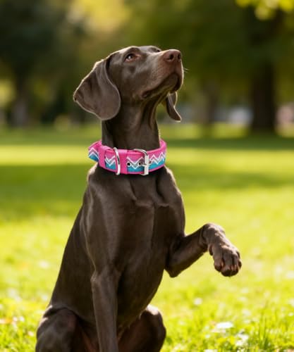 Dog Collar for Large Dogs,2 in Wide Heavy Duty,Pressure-Relief Padded, A-L - color: Pink Teal, size: L