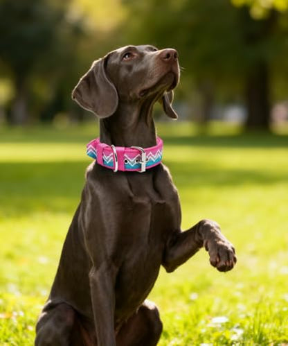Dog Collar for Large Dogs,2 in Wide Heavy Duty,Pressure-Relief Padded, A-L - color: Pink Teal, size: L