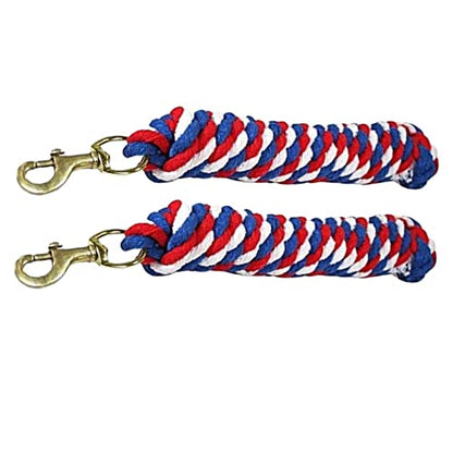Derby Originals Pair of 10' Patriotic Braided Cotton Lead Ropes with Brass Bolt Snap for Horses and Livestock - Set of 2