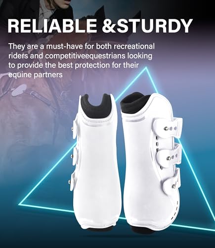 4/Pack Horse Jumping Boots, Open Front & Fetlock Boots for Jumping - color: White