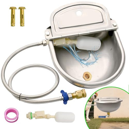 Automatic Dog Water Dispenser with Drain Hole & Drain Valve, Stainless Steel Auto Dog Water Bowl with 2 Float Valves, Hose Quick Connect Fitting, for Livestock, Chicken, Horse (1 Gallon) - size: 1 Gallons