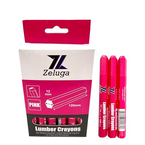 Zeluga 4.7in. x 0.47in. Hex Shape Industrial Lumber Marking Crayons for Clear and Permanent Markings, Pink 12 Pack - color: Pink, size: 1 Count (Pack of 12)