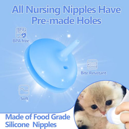 Pet Feeding Bottle,3 Pack Wide Mouth Angled Nursing Bottle, 3 Sizes Nipples with Ventilation Valve Resistant Tearing Perfect for Puppies, Kittens, Small Wildlife（Blue） - color: blue