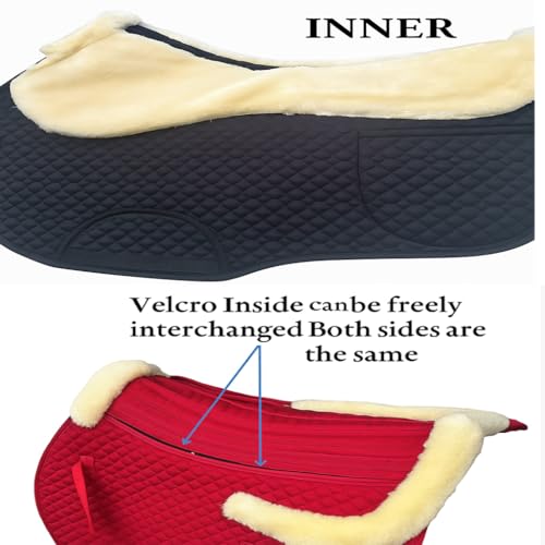 Universal English Saddle Pad with Adjustable Shims, Faux Shearling Trim, Plush Faux Wool, 3D Cooling & Non-Slip Tech. Ideal for Dressage, Jumping & Training. Machine Washable - color: Red